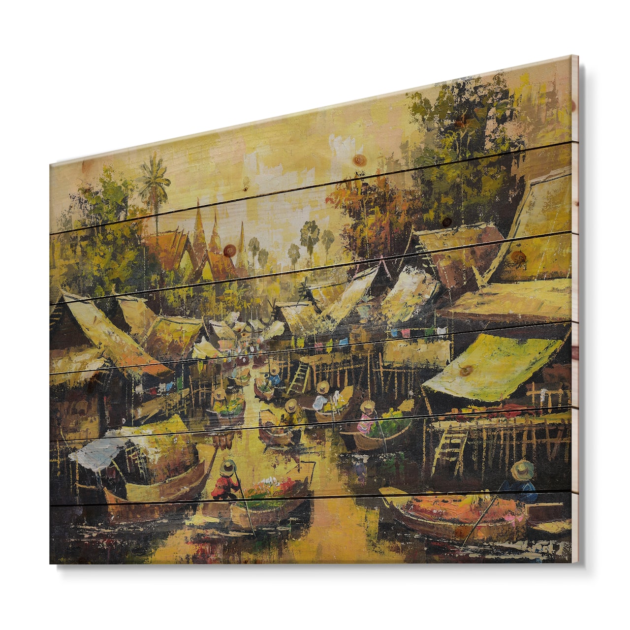 Designart - Vintage Waterside Life II - Traditional Print on Natural Pine Wood
